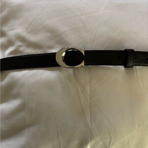 Black Leather Belt with Silver Buckle